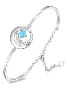 Sterling Silver Moon Bracelet Turquoise Adjustable Bangle Womens Birthstone